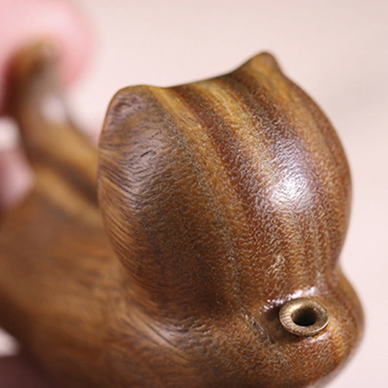 Brûle-encens chat en bois de santal vert 5,6 cm Décoration apaisante