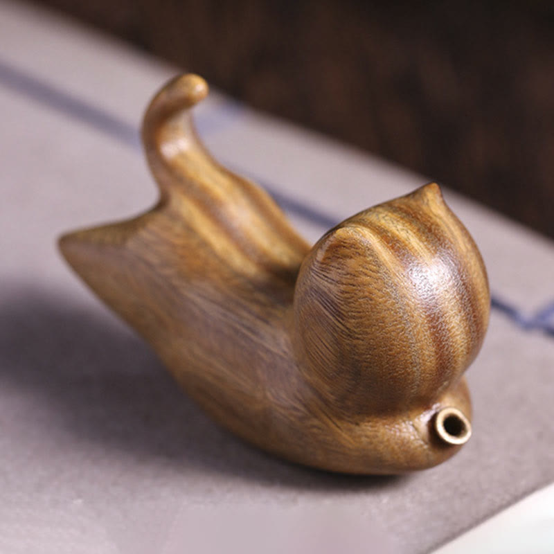 Brûle-encens chat en bois de santal vert 5,6 cm Décoration apaisante