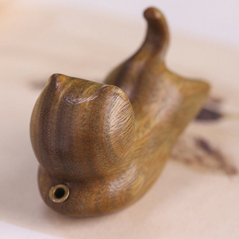 Brûle-encens chat en bois de santal vert 5,6 cm Décoration apaisante