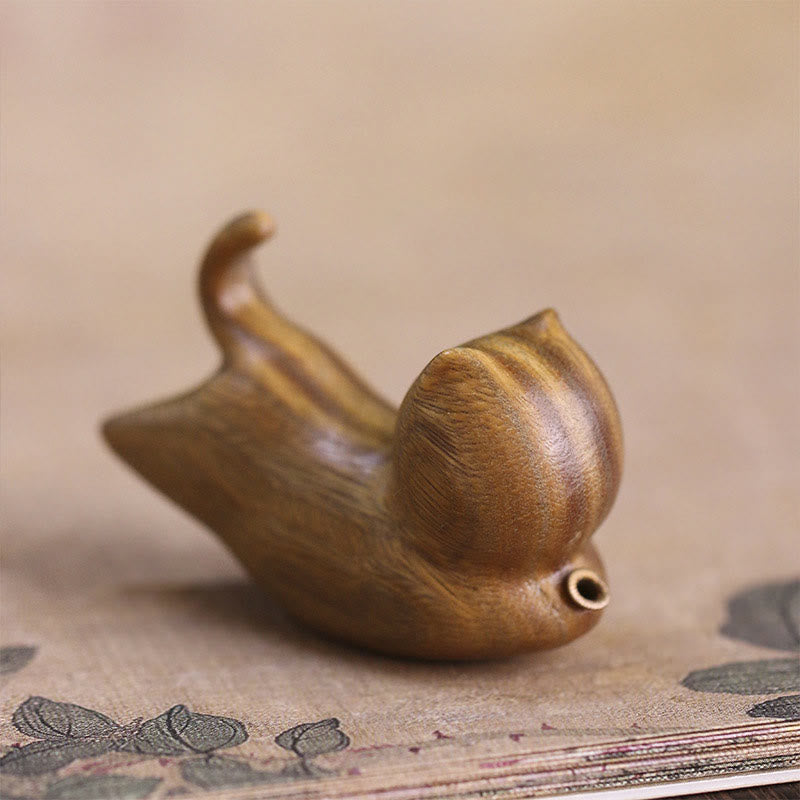 Brûle-encens chat en bois de santal vert 5,6 cm Décoration apaisante