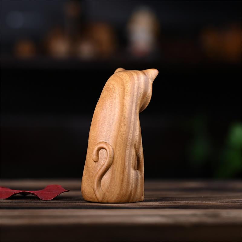 Figurines chat et souris en bois de santal vert | Décoration animalière spirituelle