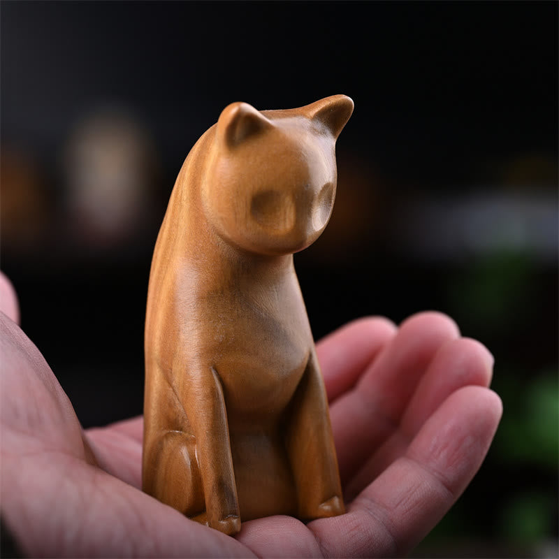 Figurines chat et souris en bois de santal vert | Décoration animalière spirituelle