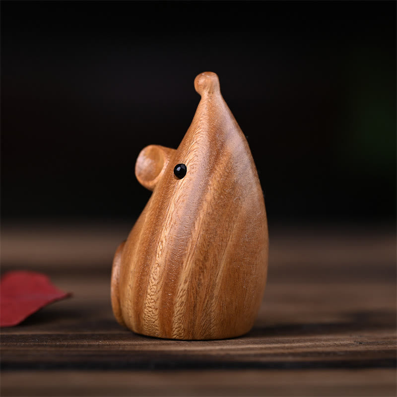 Figurines chat et souris en bois de santal vert | Décoration animalière spirituelle