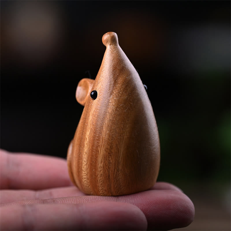 Figurines chat et souris en bois de santal vert | Décoration animalière spirituelle