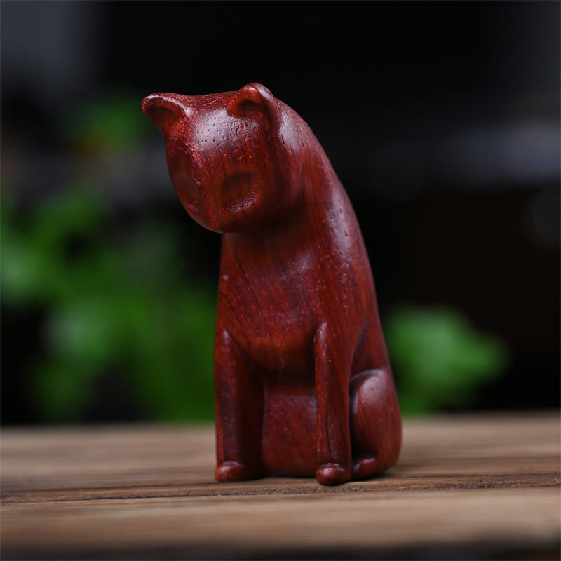 Figurines chat et souris en bois de santal vert | Décoration animalière spirituelle