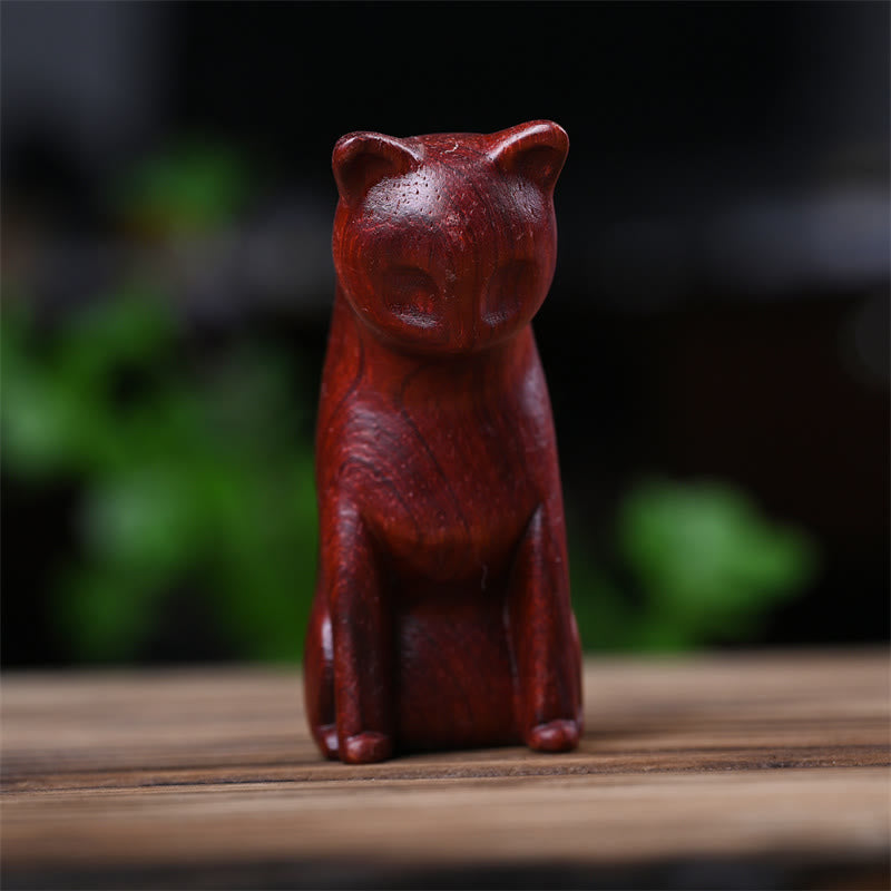 Figurines chat et souris en bois de santal vert | Décoration animalière spirituelle