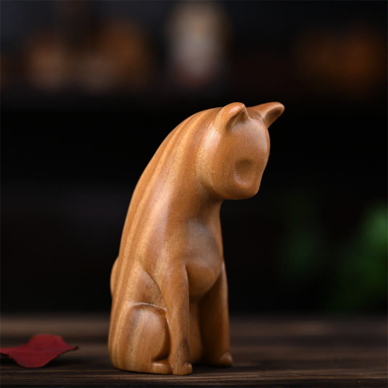 Figurines chat et souris en bois de santal vert | Décoration animalière spirituelle