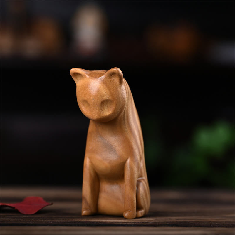 Figurines chat et souris en bois de santal vert | Décoration animalière spirituelle