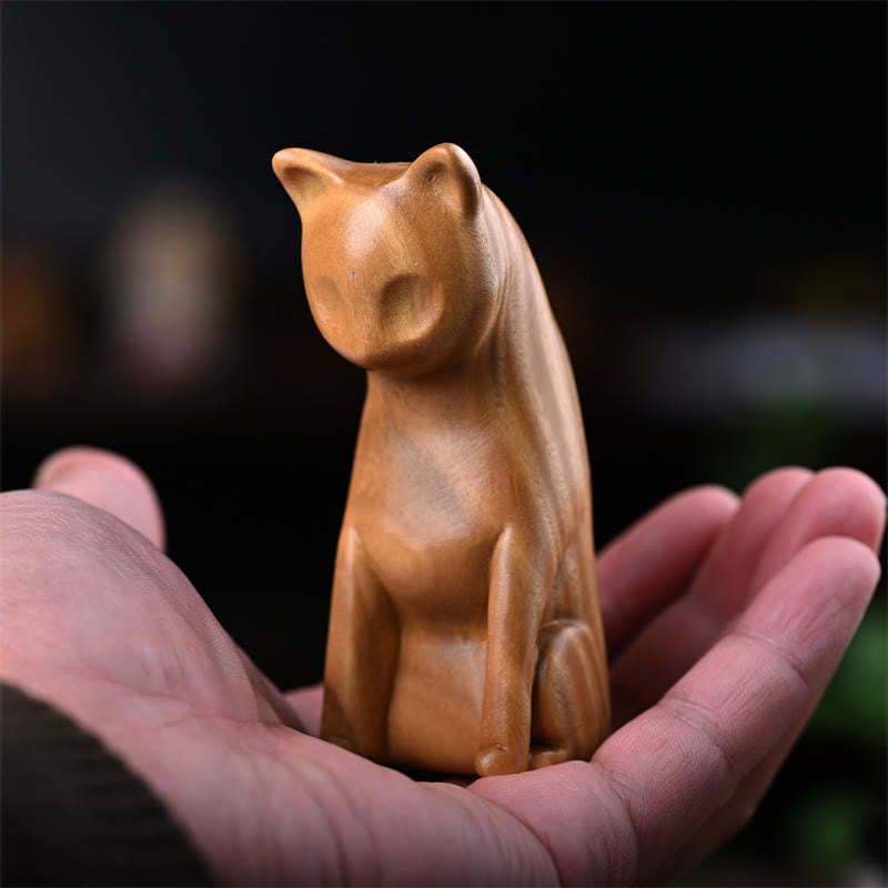 Figurines chat et souris en bois de santal vert | Décoration animalière spirituelle