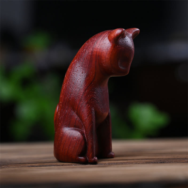 Figurines chat et souris en bois de santal vert | Décoration animalière spirituelle