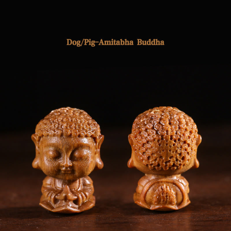 Décoration Bouddha du zodiaque chinois en bois de santal vert