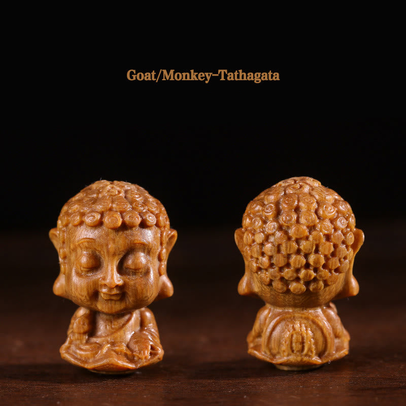 Décoration Bouddha du zodiaque chinois en bois de santal vert