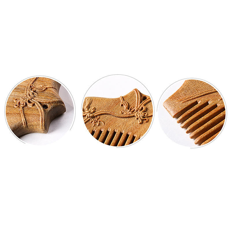 Peigne en bois de santal vert à motif floral pour une paix apaisante