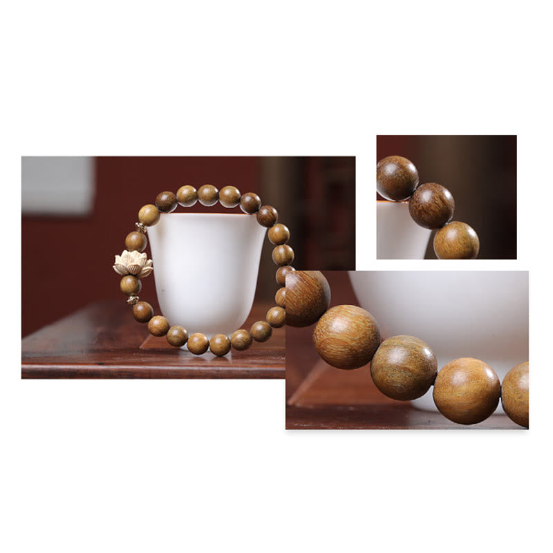 Bracelet apaisant en bois de santal vert et lotus pour la tranquillité et la paix