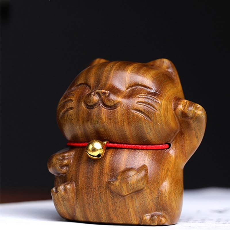 Décoration chat porte-bonheur en bois de santal vert 4,5 cm Charm de paix