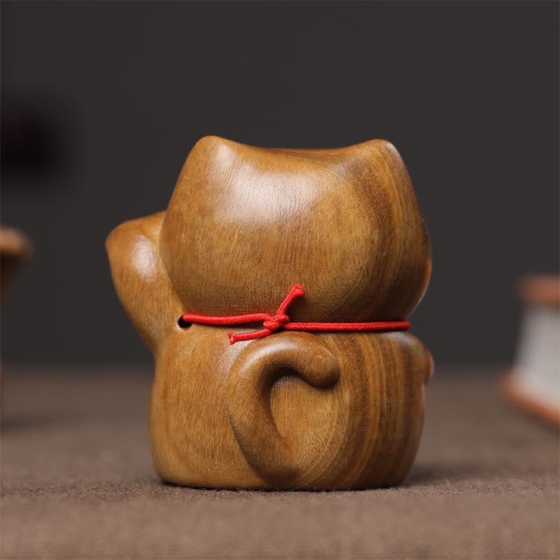 Décoration chat porte-bonheur en bois de santal vert 4,5 cm Charm de paix