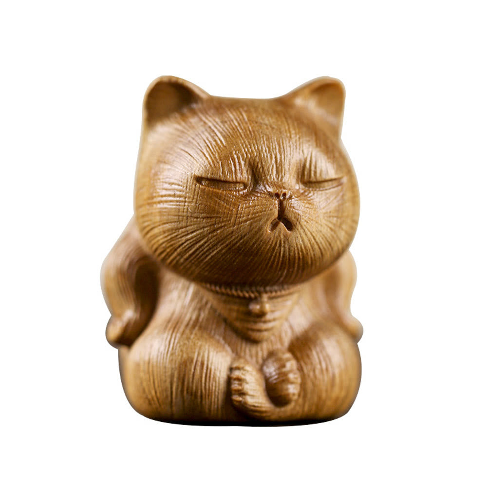 Mini décoration chat porte-bonheur en bois de santal vert 5 cm