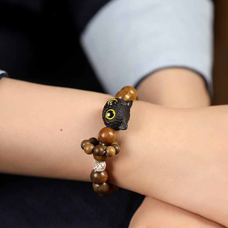 Bracelet chat apaisant en bois de santal vert, poignet de 14 à 17 cm