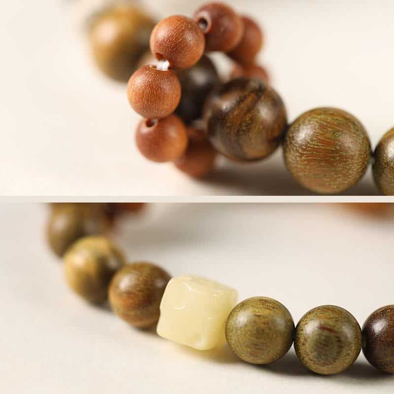 Bracelet chat apaisant en bois de santal vert, poignet de 14 à 17 cm