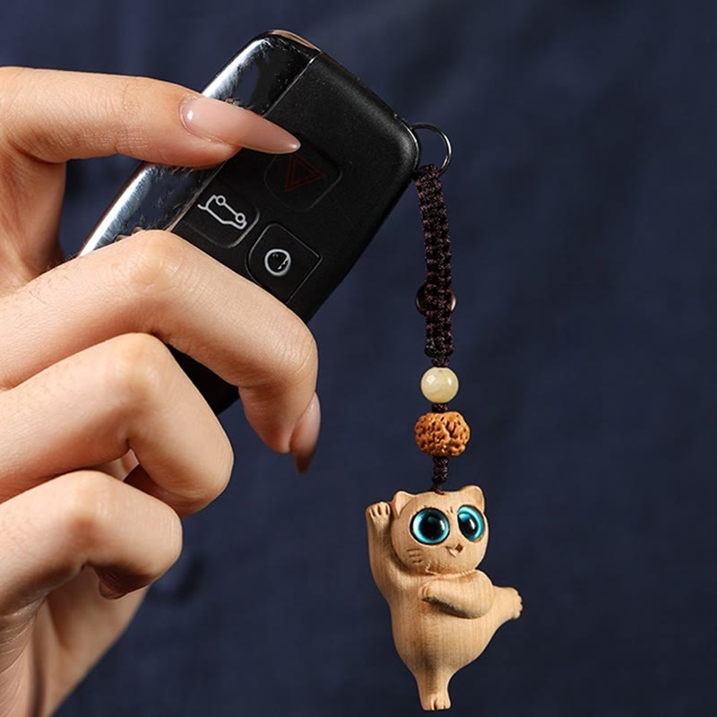 Porte-clés en bois de santal vert et thuya | Breloque à énergie positive