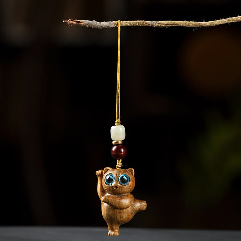 Porte-clés en bois de santal vert et thuya | Breloque à énergie positive