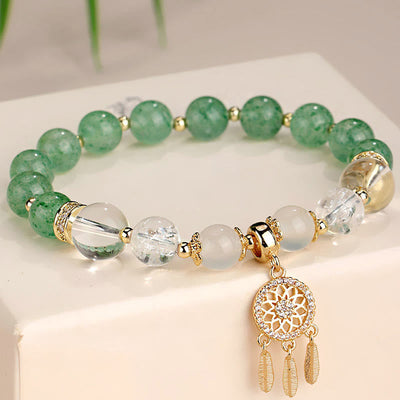 Bracelet de guérison attrape-rêves en quartz fraise vert et améthyste