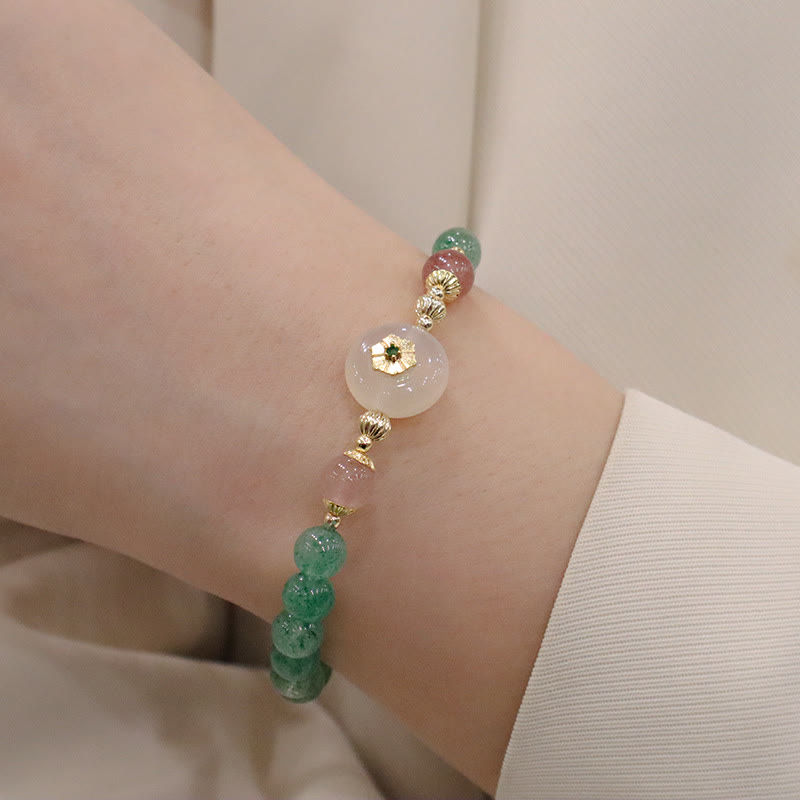 Bracelet de gratitude en quartz fraise vert et calcédoine