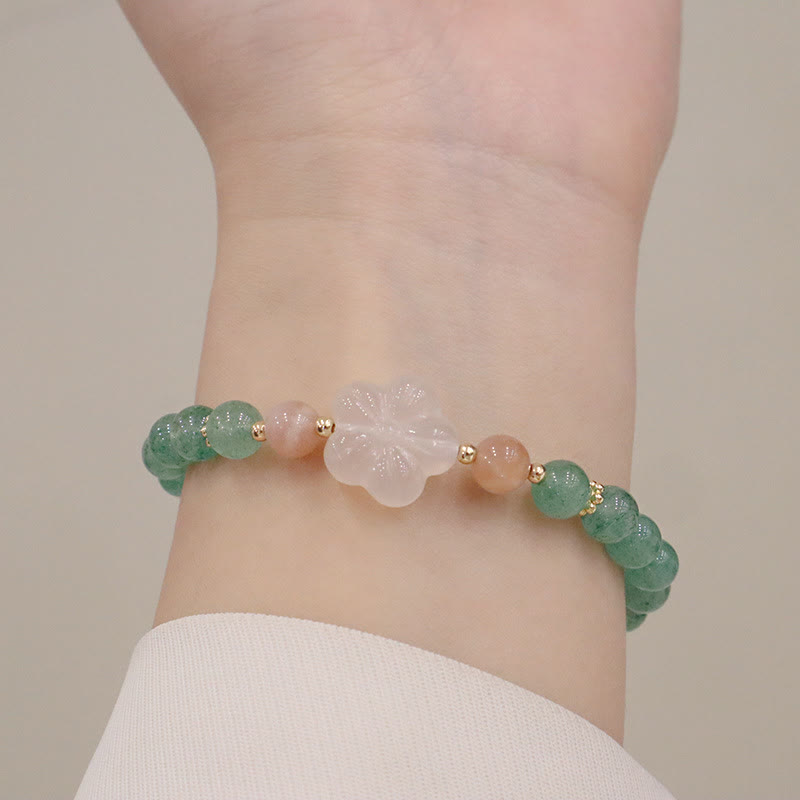 Bracelet de gratitude en quartz fraise vert et calcédoine