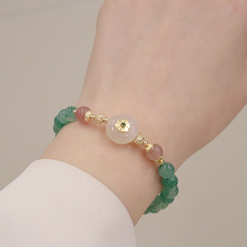 Bracelet de gratitude en quartz fraise vert et calcédoine