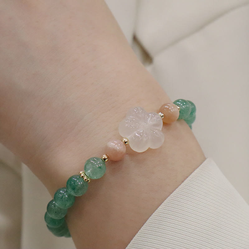 Bracelet de gratitude en quartz fraise vert et calcédoine