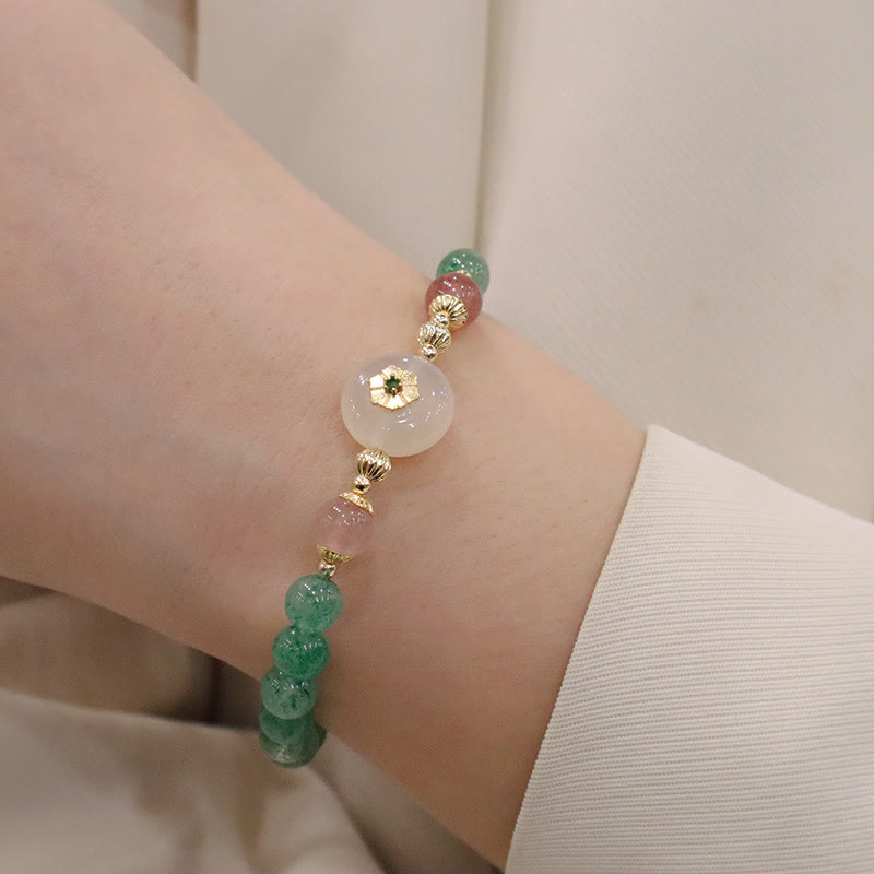 Bracelet de gratitude en quartz fraise vert et calcédoine