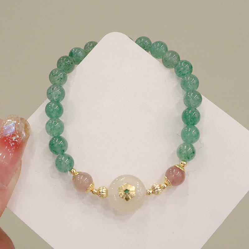 Bracelet de gratitude en quartz fraise vert et calcédoine