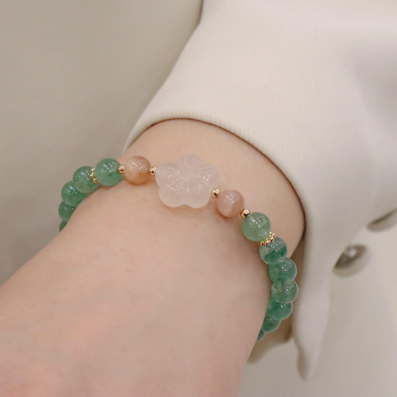 Bracelet de gratitude en quartz fraise vert et calcédoine