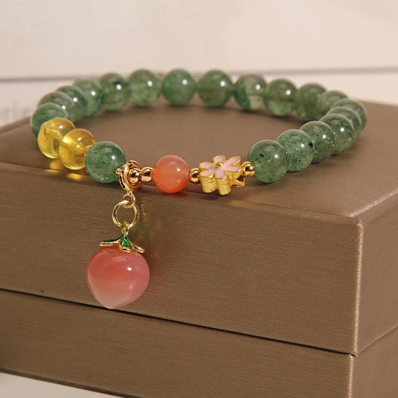 Bracelet à breloques en quartz fraise vert et pêche pour l'équilibre émotionnel