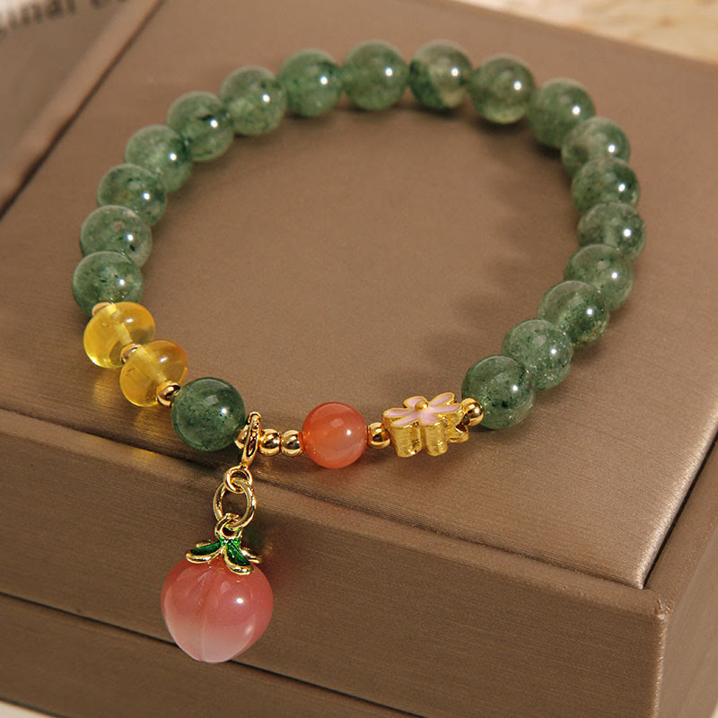 Bracelet à breloques en quartz fraise vert et pêche pour l'équilibre émotionnel