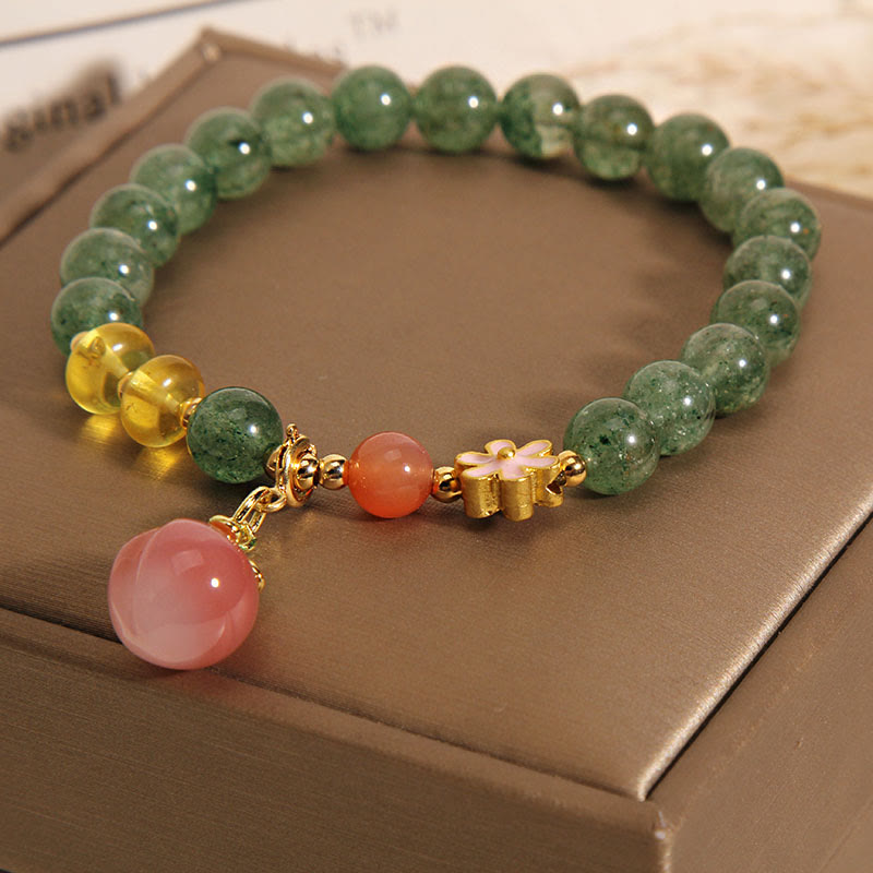 Bracelet à breloques en quartz fraise vert et pêche pour l'équilibre émotionnel