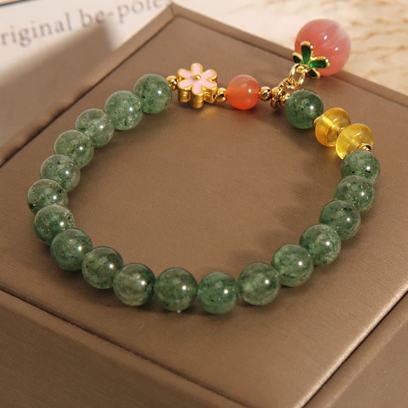 Bracelet à breloques en quartz fraise vert et pêche pour l'équilibre émotionnel