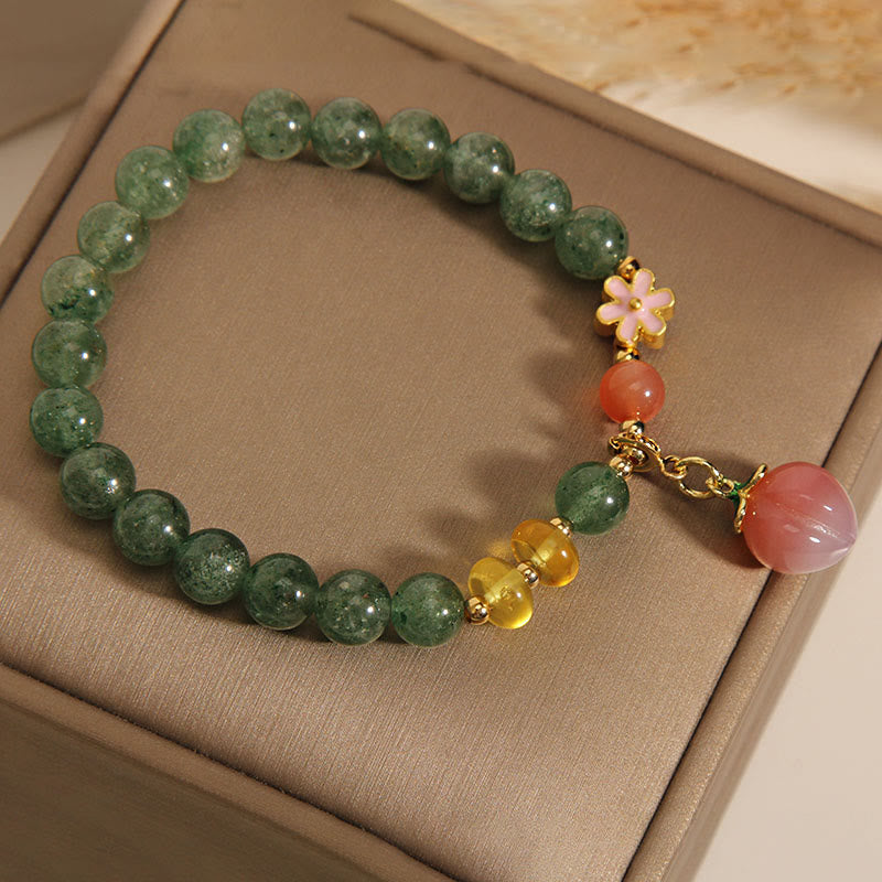 Bracelet à breloques en quartz fraise vert et pêche pour l'équilibre émotionnel