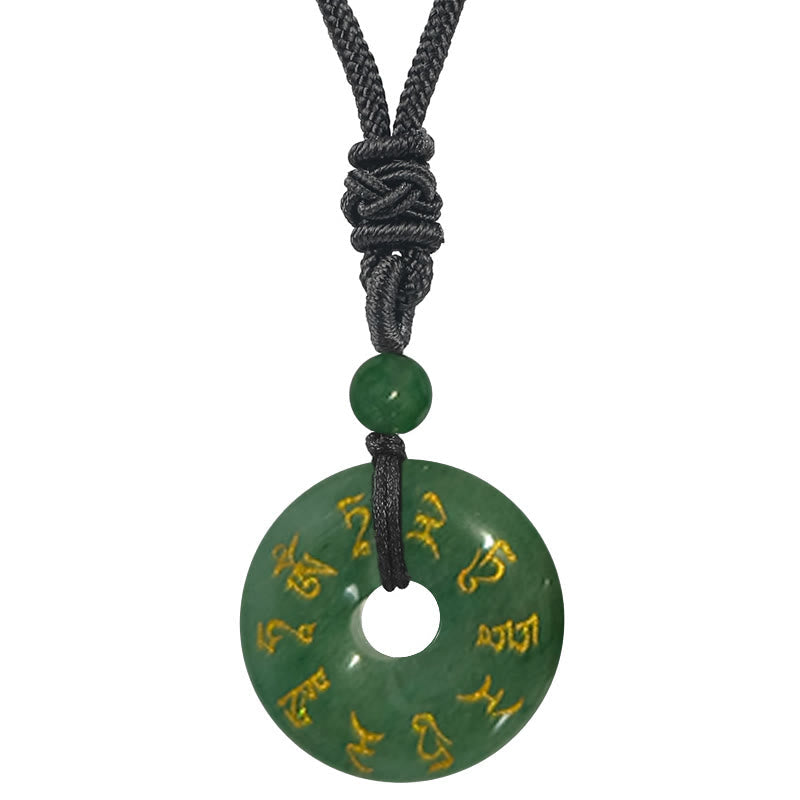 Collier pendentif en obsidienne noire avec mantra de Tara verte