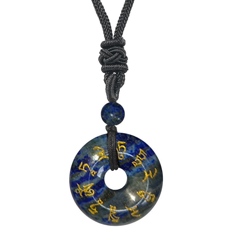 Collier pendentif en obsidienne noire avec mantra de Tara verte