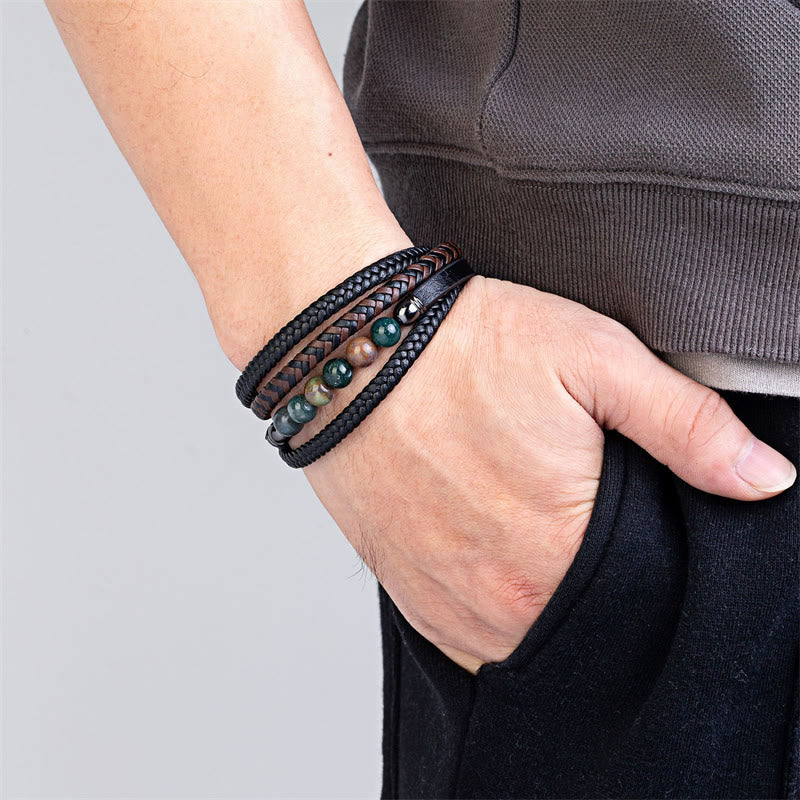 Bracelet en cuir positif œil de tigre vert 16-18 cm