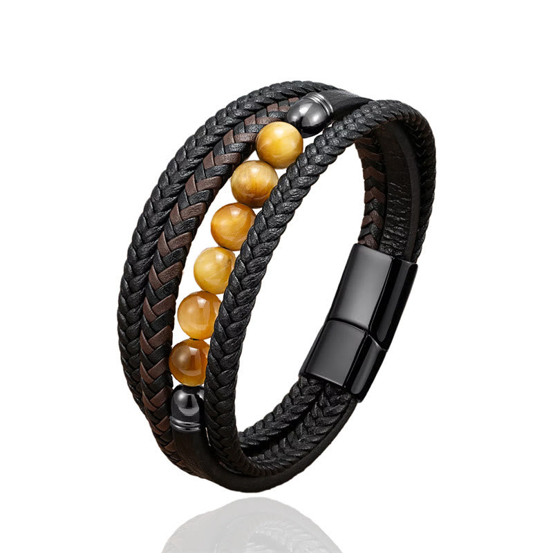 Bracelet en cuir positif œil de tigre vert 16-18 cm