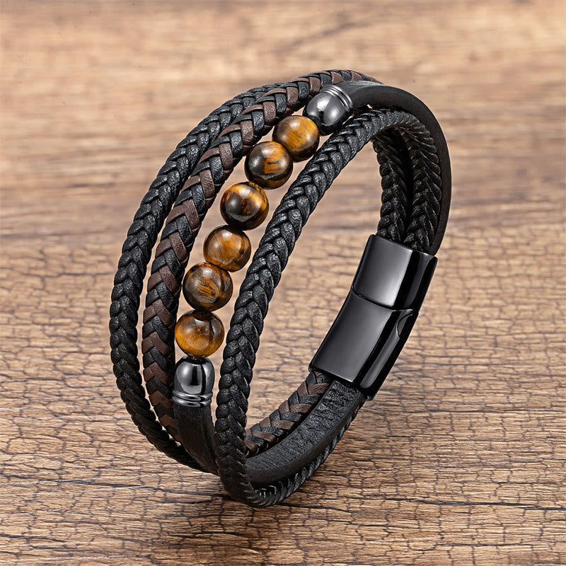 Bracelet en cuir positif œil de tigre vert 16-18 cm