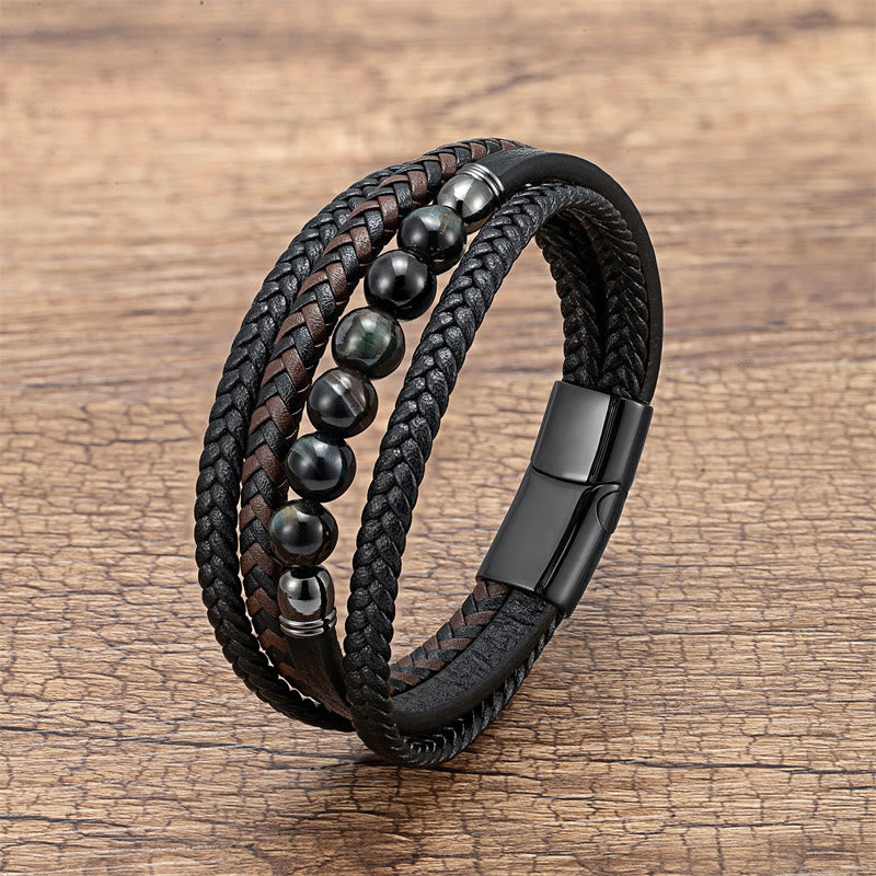 Bracelet en cuir positif œil de tigre vert 16-18 cm