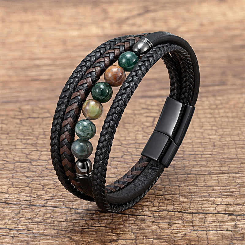 Bracelet en cuir positif œil de tigre vert 16-18 cm