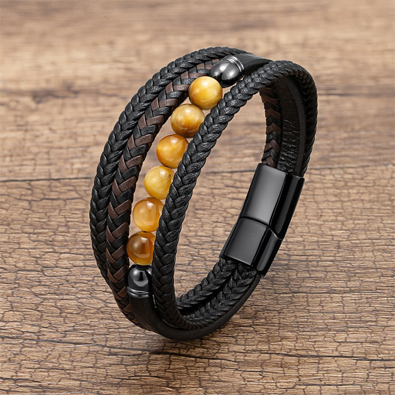 Bracelet en cuir positif œil de tigre vert 16-18 cm