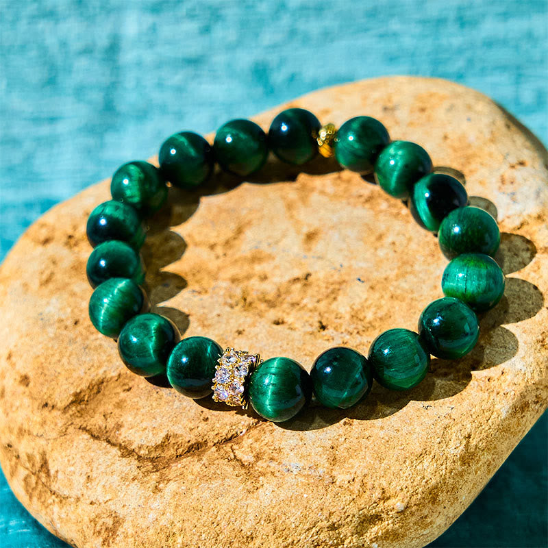 Bracelet œil de tigre vert pour une énergie positive | 14-16 cm