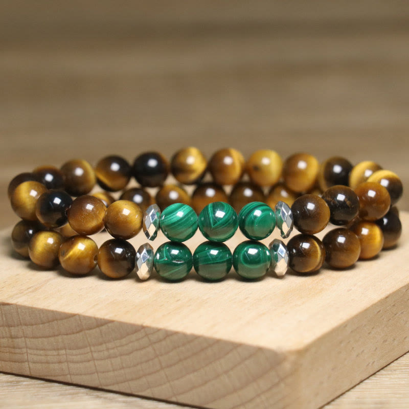 Bracelet Courage en œil de tigre vert, taille de poignet 14-16 cm