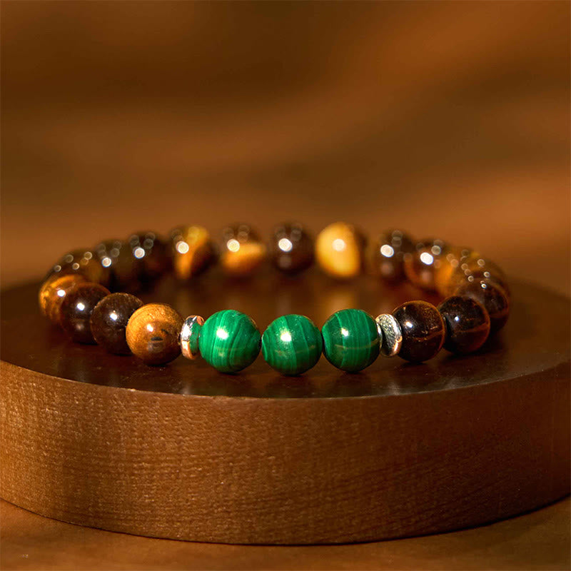 Bracelet Courage en œil de tigre vert, taille de poignet 14-16 cm