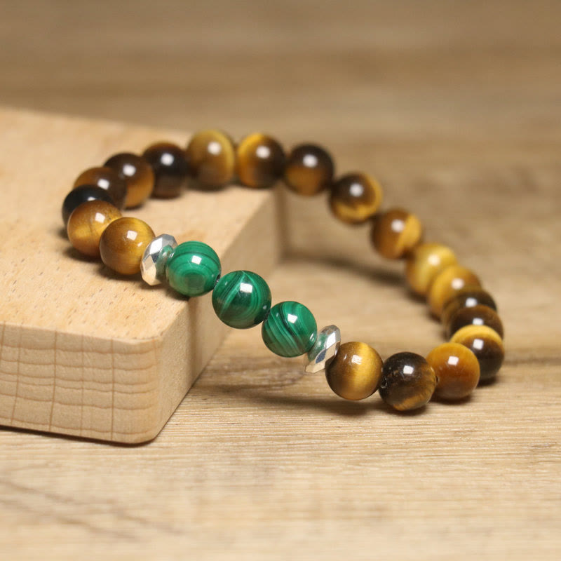 Bracelet Courage en œil de tigre vert, taille de poignet 14-16 cm